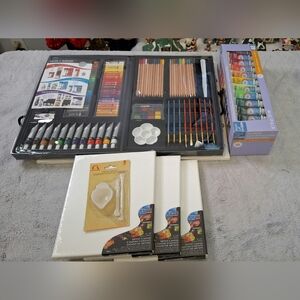 Beginner Art Set Bundle Acrylic Paints Canvas Brushes Kit